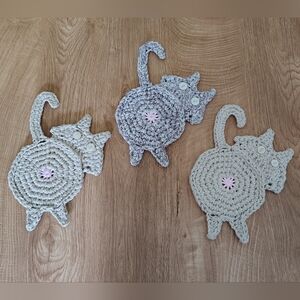 Handmade (Set of 3) Peeking Cat Butt Coasters / Cat Lovers White Elephant Gift